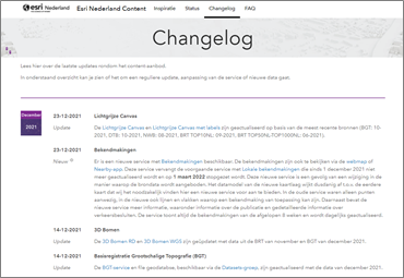 Change Log op de Esri Nederland Content Hub