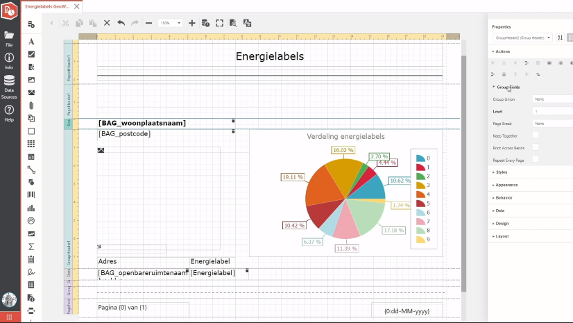 Het gebruik van de service met energielabels in de module Reporting
