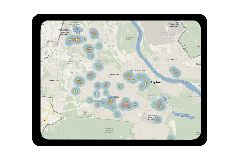 Alytaus šilumos tinklų defektų suvestinė žemėlapyje