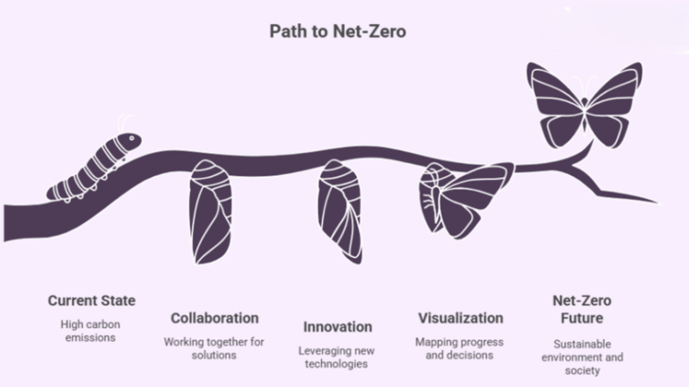 This image illustrates the shift to a net-zero future, where CBG injection turns conventional CNG pipelines into a cleaner energy system.